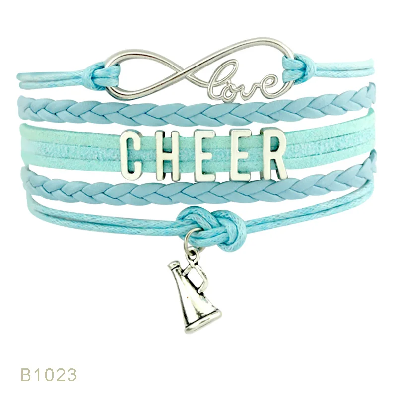 Бесконечность, любовь, сердце, Мегафон, надпись Cheer MOM, болельщик, амулет команды, для девушек, кожаные браслеты для женщин - Окраска металла: B1023