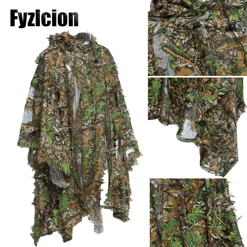 Hunting 3D Camouflage Woodland Cloak Maple Leaf Bionic Ghillie Suit Sniper Poncho Clothing Outdoor Airsoft  Birdwatch CS Game