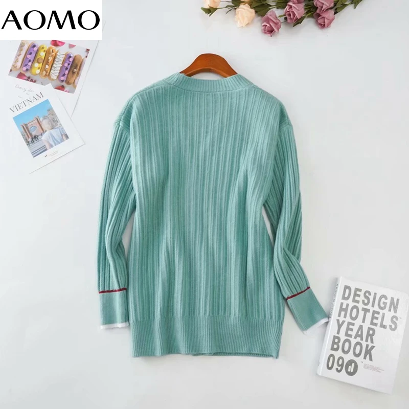 

AOMO 2020 autumn winter women blue cardigan vintage jumper lady fashion oversized knitted cardigan coat 7A06A