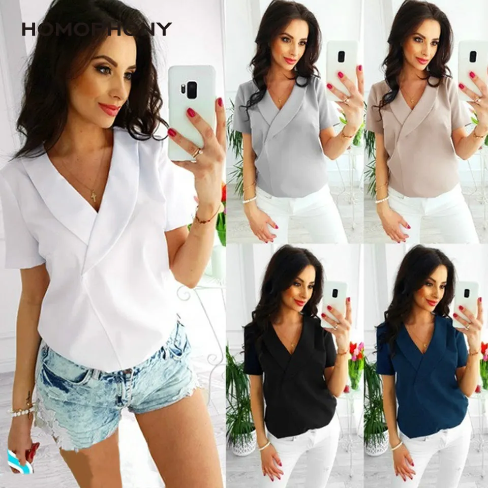 Блузка Homophony женская с отложным воротником милый топ коротким рукавом модная