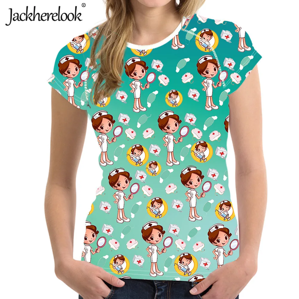 

Jackherelook Women T Shirts Casual Summer Clothes Cute Cartoon Nursing/Doctor Design Fashion Ladies Slim Tops Tee Shirts