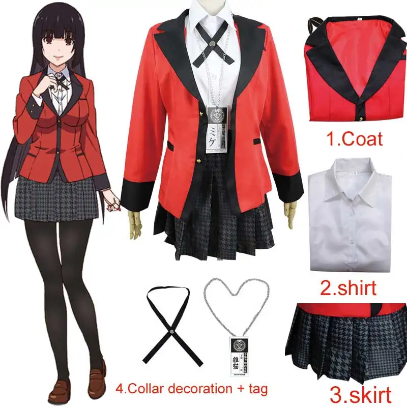 Anime Kakegurui Jabami Yumeko Full Set Cosplay Costumes Includes Wig Socks Cosmetic Contact Shoes Yomoduki Runa Clothes |