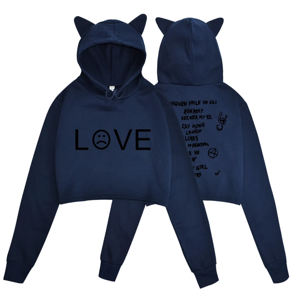 

2021 Brand Short Hoodie Ladies Sweatshirt Casual Sexy LOVE Letter Print Hoodie Top Fall Cat Ear Hooded Pullover