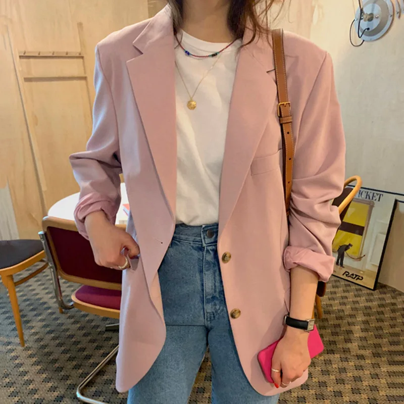 

Casual all-match pink small suit women retro suit jacket