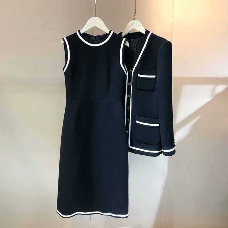 

2021 Spring Newest Top Quality Black Vest Dresses Womens Fashion Vinatge Sleeveless Designer Clothing Free Shipping