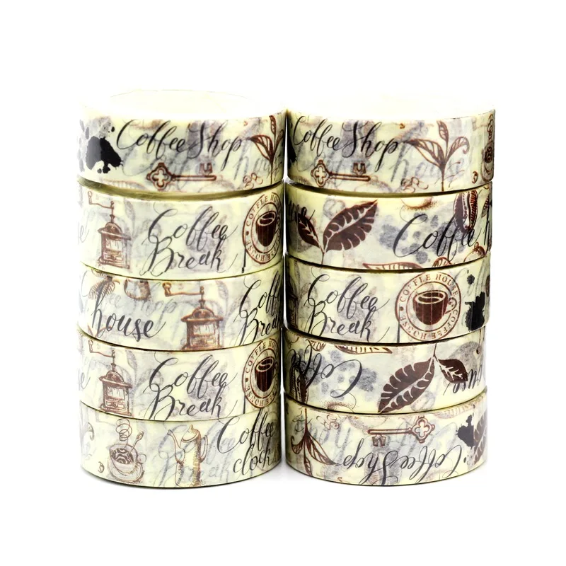 

NEW 10pcs/Lot Decorative Cute Coffee Break Washi Tapes Japanese Paper Bullet Journal Adhesive Masking Tape Stationery