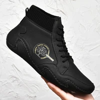 brand retro walking shoes leather mens high top design male ankle boots luxurious casual shoes sneakers botas big size 39 48