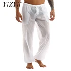 Свободные повседневные брюки YiZYiF для мужчин, легкие пляжные длинные штаны с эластичным поясом и карманами, домашняя одежда, повседневная Летняя Пляжная одежда