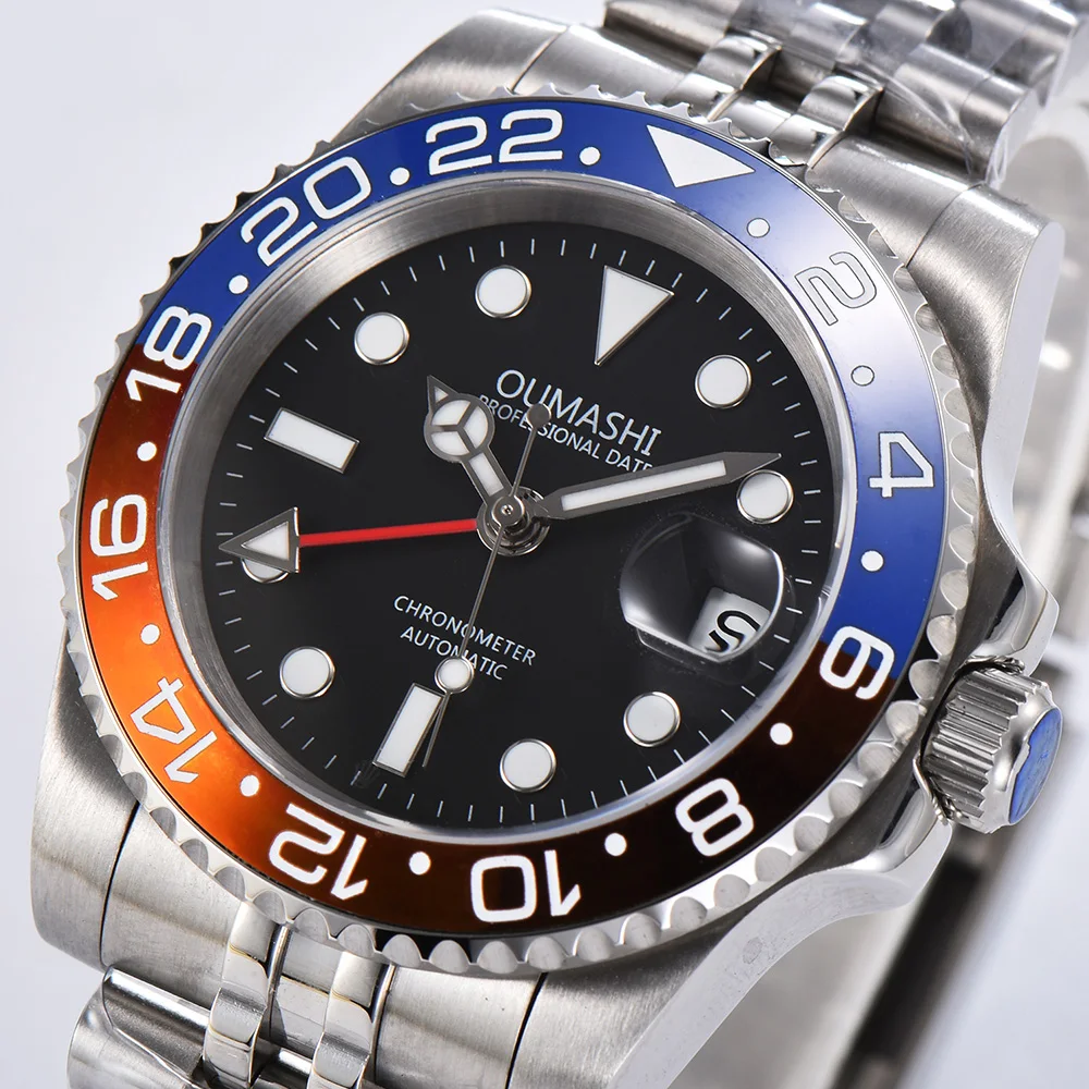 Мужские автоматические механические часы oumashi с синим сапфировым стеклом и датой