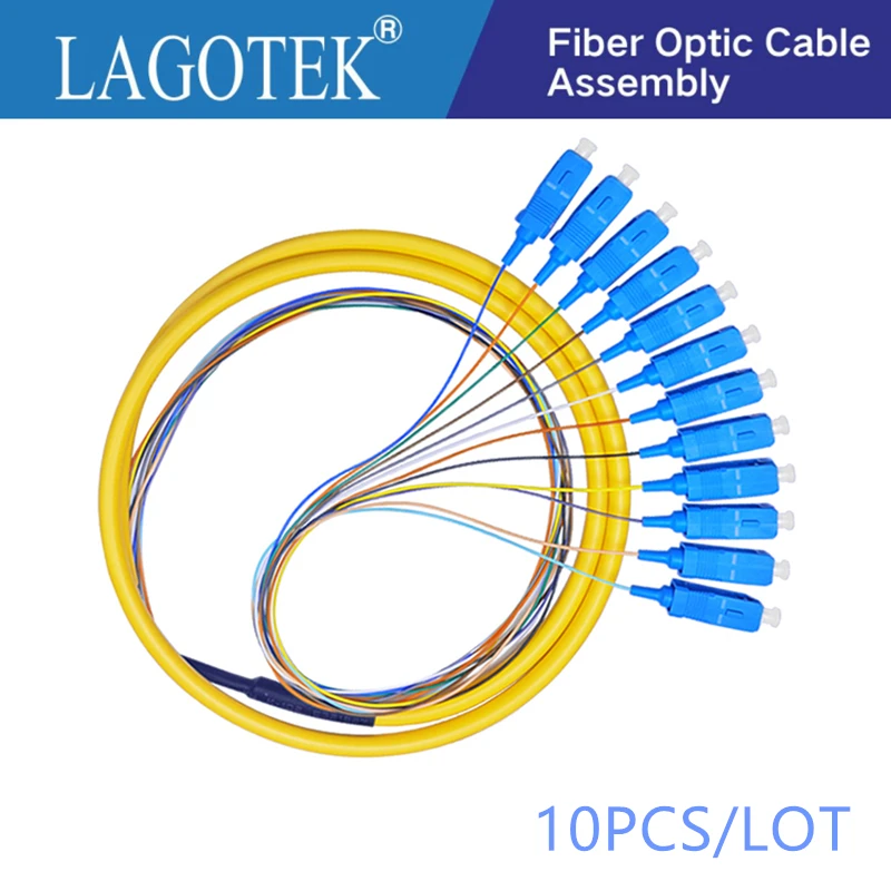 10PCS/LOT  12 Colors SC/UPC-SM(9/125)-G652D,  Optical Fiber Pigtail Bundle Tail Fiber Pigtail Free Shipping