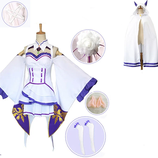 Re Zero Hajimeru Isekai Seikatsu Emilia, парики, костюмы для косплея, женское платье с головным убором для Хэллоуина, вечерние - Цвет: package 2