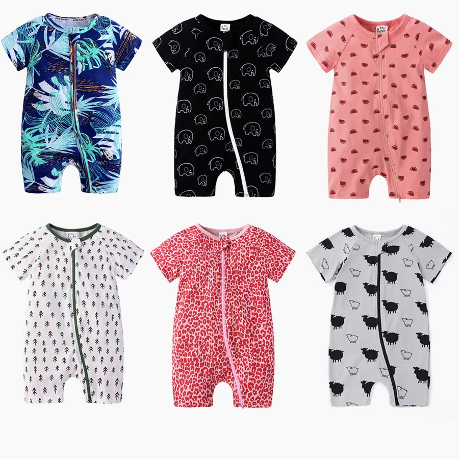 

Baby Boy Summer Clothes Toddler Girls Rompers Short Sleeve Zipper Front Open Cartoon Cotton Onesies Shortalls Free Shipping
