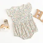 Новинка, модный детский комбинезон в Корейском стиле для девочек, комбинезон с коротким рукавом и цветочным принтом, летняя одежда для новорожденных