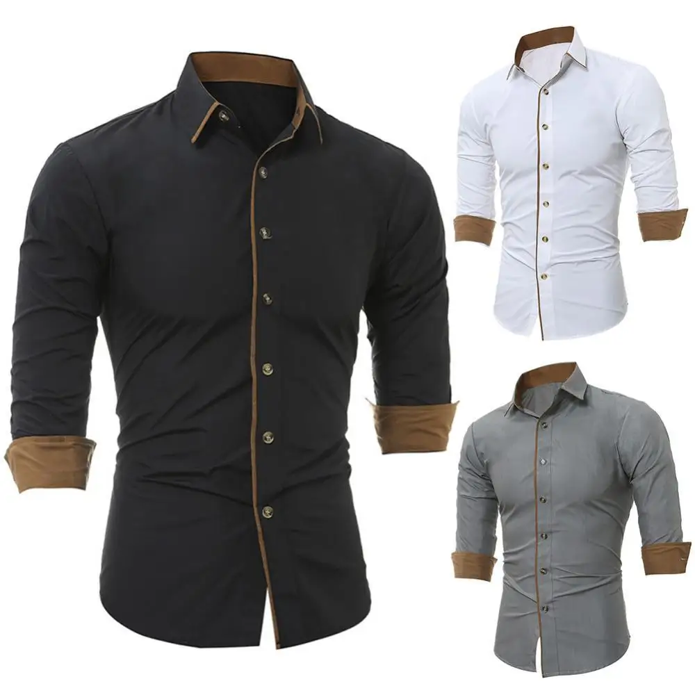 

Casual Men Solid Color Long Sleeve Buttons Down Shirt Cotton Plus Size Blouse