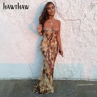 hawthaw women fashion summer sleeveless bodycon slim printed beach pencil long dress 2021 female clothing streetwear wholesale