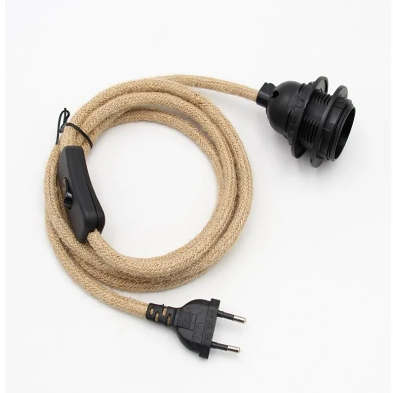 

Vintage Style Hemp Cord Covered Power Cord With Europe Plug Switch And E27 Vintage Bulb Lamp Holder Cord Sets
