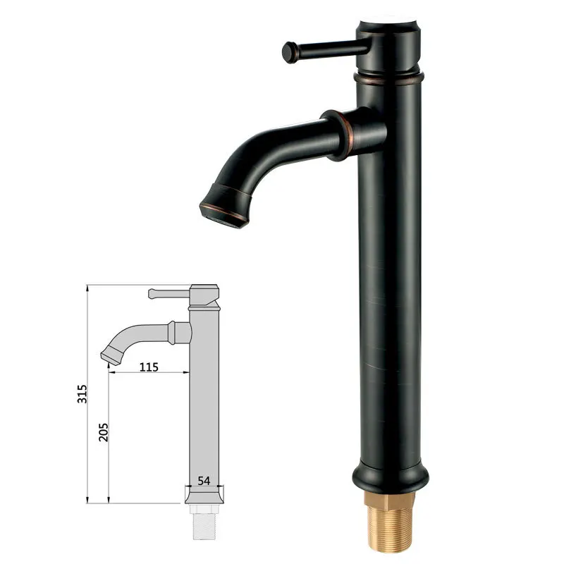 Современный черный кран для раковины из твердой латуни с одним отверстием один
