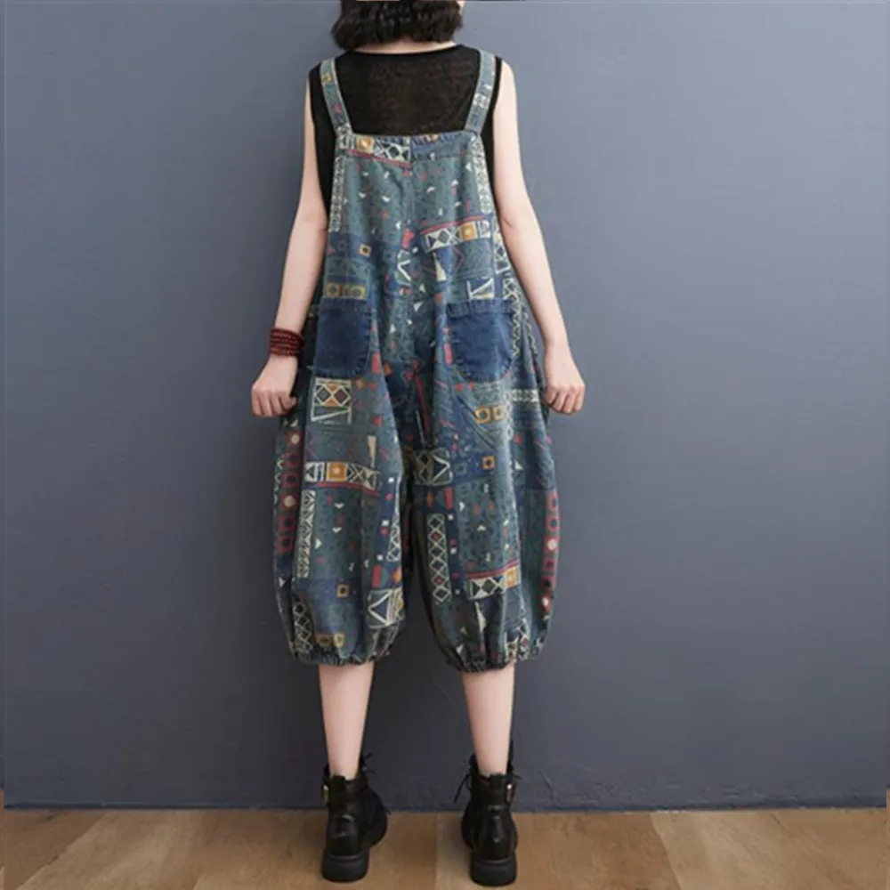 Женский джинсовый комбинезон элегантные свободные брюки до щиколотки с широкими