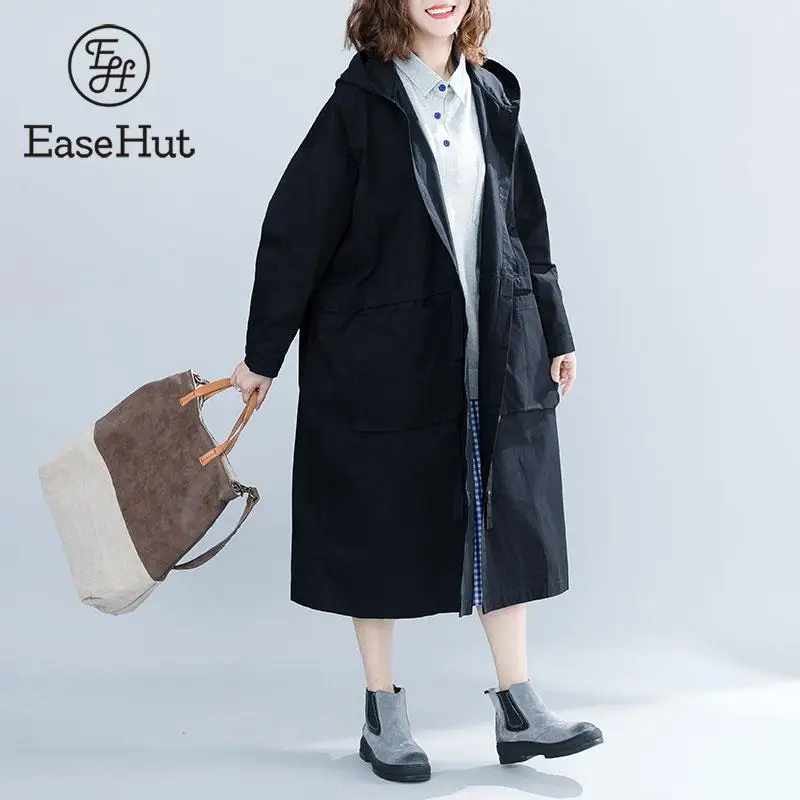 EaseHut Женская винтажная куртка большого размера пальто с капюшоном однобортное