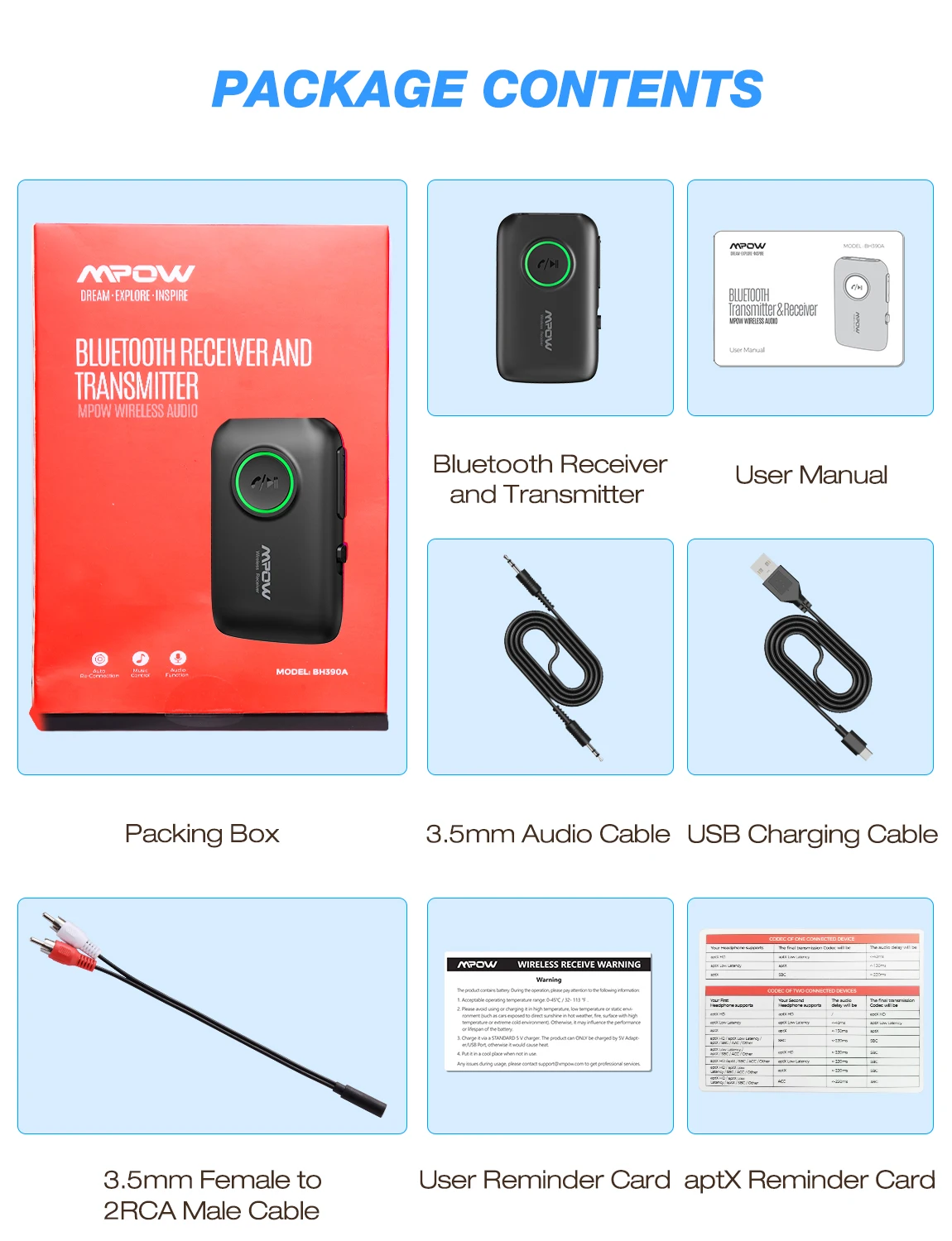 Mpow BH390 Bluetooth 5,0 приемник передатчик 2 в 1 Поддержка APTX/APTX-LL/APTX-HD с 3,5 мм/RCA разъем для ТВ автомобиля домашний аудио ПК