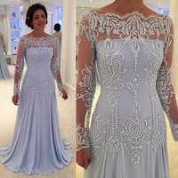 elegant lace applique mother of the bride dresses 2022 lavender long sleeve bateau neck a line wedding guest dress chiffon