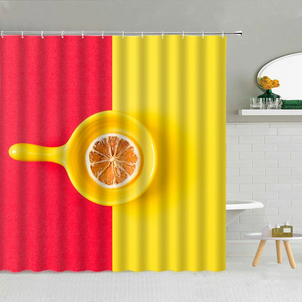 

Shower Curtain Set Summer Creative Fruit Orange Lemon Waterproof Polyester Fabric High Quality Bath Screen With Hook 3D Printing