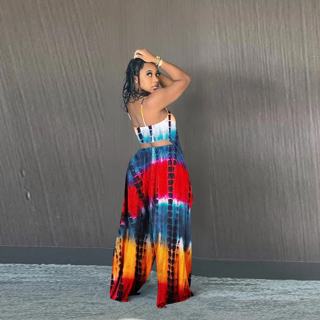 

Chocomist Two-piece Casual Tie-dye Loose Backless Women Pant Set ZH8515