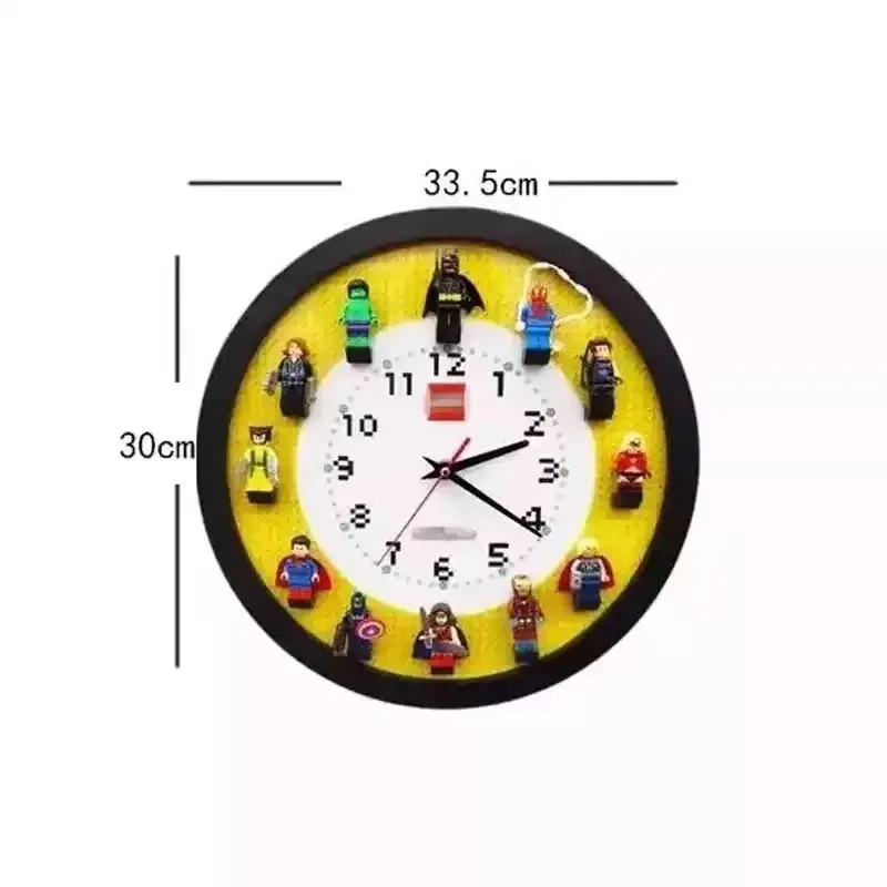 3D Строительные блоки настенные часы с супергероями украшение для стены детские