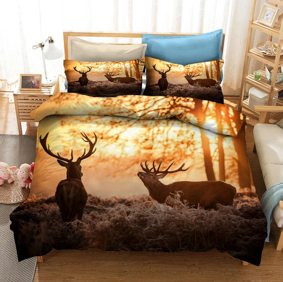 

Sunset Deer 3D Printed Bedding Set Duvet Covers Pillowcases Comforter Bedding Set Bedclothes Bed Linen