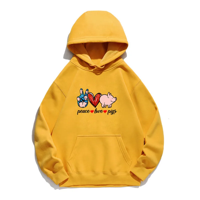 

Women Hoodie Peace Love Pig Printed Hoodies Women Fleece Long Sleeve Loose Sweatshirt with Hat Girls Pullovers Winter