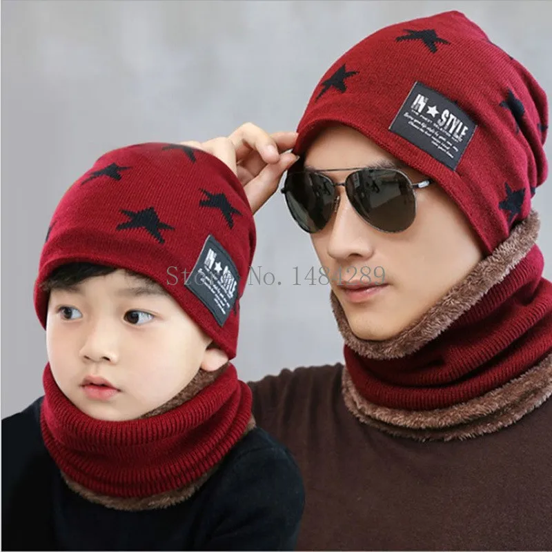 Новые детские зимние теплые вязаные шапки с шарфами унисекс утолщенные
