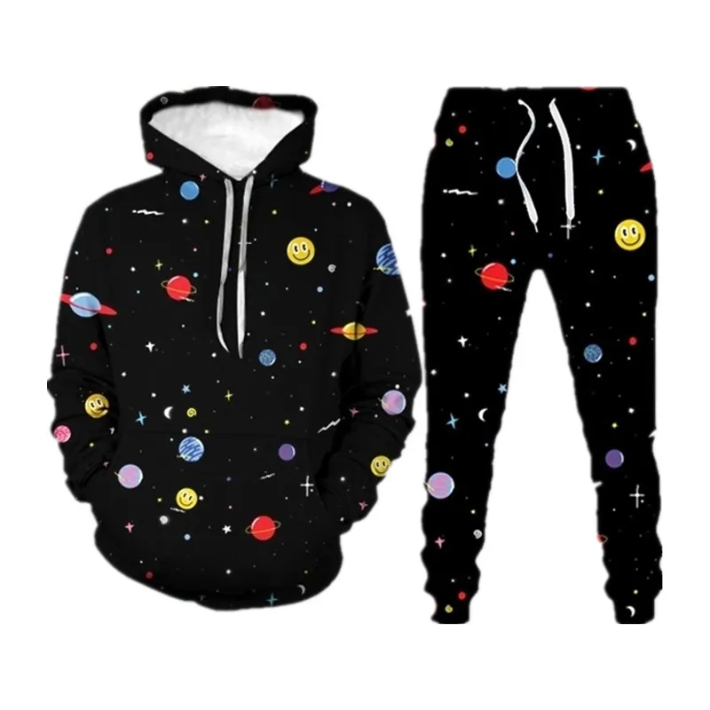 

Men's Casual Hooded Set Spring and Autumn The New Fashion Print Long Sleeve pullover Sports Set Style Casual
