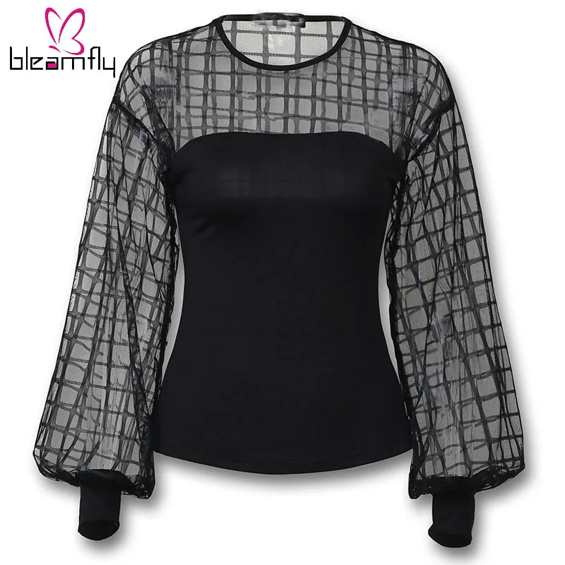2019 Женская Повседневная блуза из прозрачной сетки рубашка женские топы с длинным