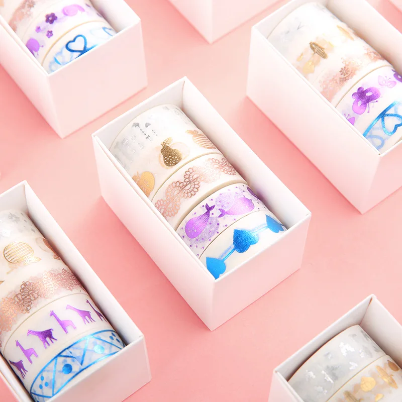 

5Rolls/Set Foiling Washi Masking Tape Set Foil Paper Masking Tapes Japanese Washi Tape Diy Scrapbooking Decoration Sticker Tool