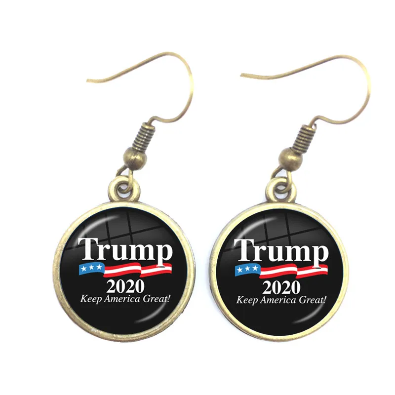 Стеклянные кабошоновые серьги с изображением Трампа 2020 коллекция сохранить