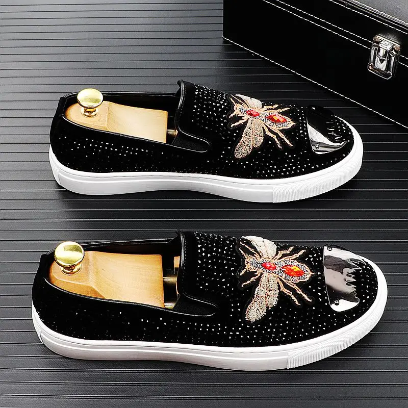 Новые мужские модные замшевые высокие сапоги с вышивкой Стразы пчелы лёгкие