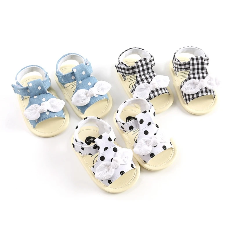 

2020 Summer Baby Girls Bow Plaid Breathable Anti-Slip Shoes Toddler Soft Soled Shoes 0-18M