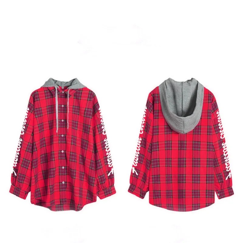ZOGAA Long Sleeve Shirt Top Fashion Women Classic Plaid Long Sleeve Hoodie Button-up Shirts Blouse Casual Hooded Top Blouse