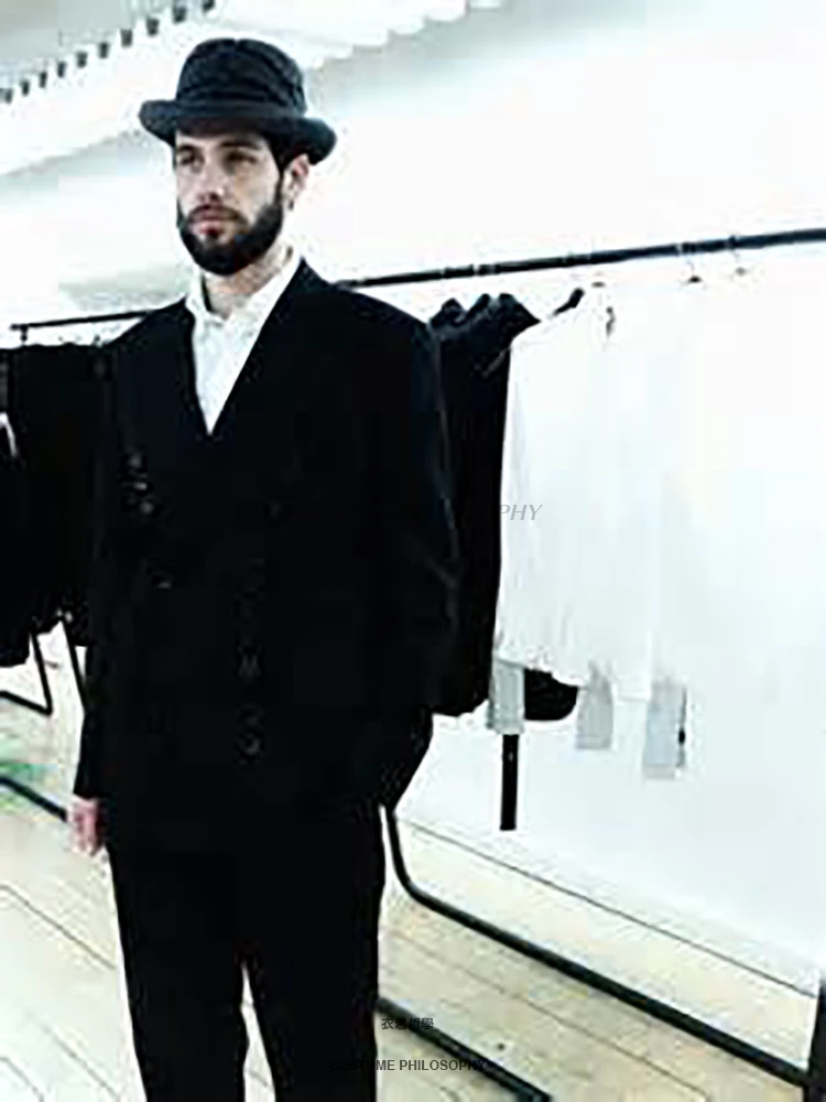 Мужской двубортный пиджак с большими лацканами для парикмахера ночного клуба