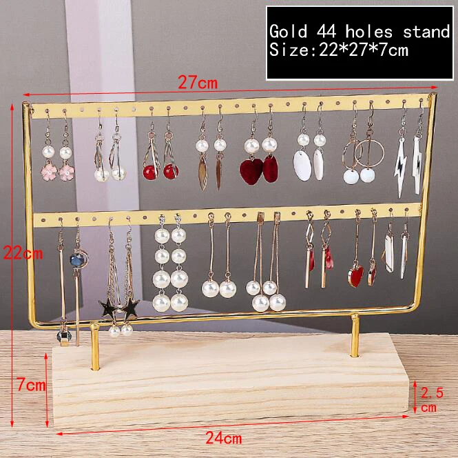 New Three Colors Earring Holder Jewelry Display Jewellery Ear Studs Pendant Stand Wooden Base Metal Storage Rack Various Holes images - 6