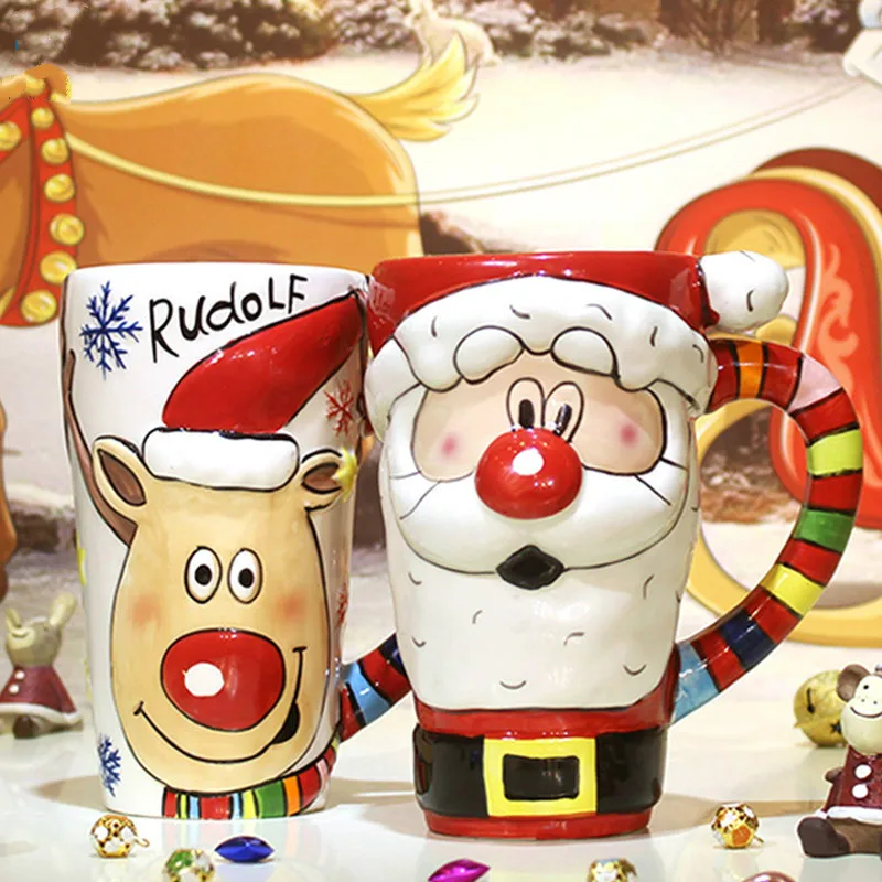 

Santa Claus Ceramic Coffee Cup Christmas Gift Large Capacity Cartoon Milk Breakfast Mugs Office Cups Coffee Tea Mug