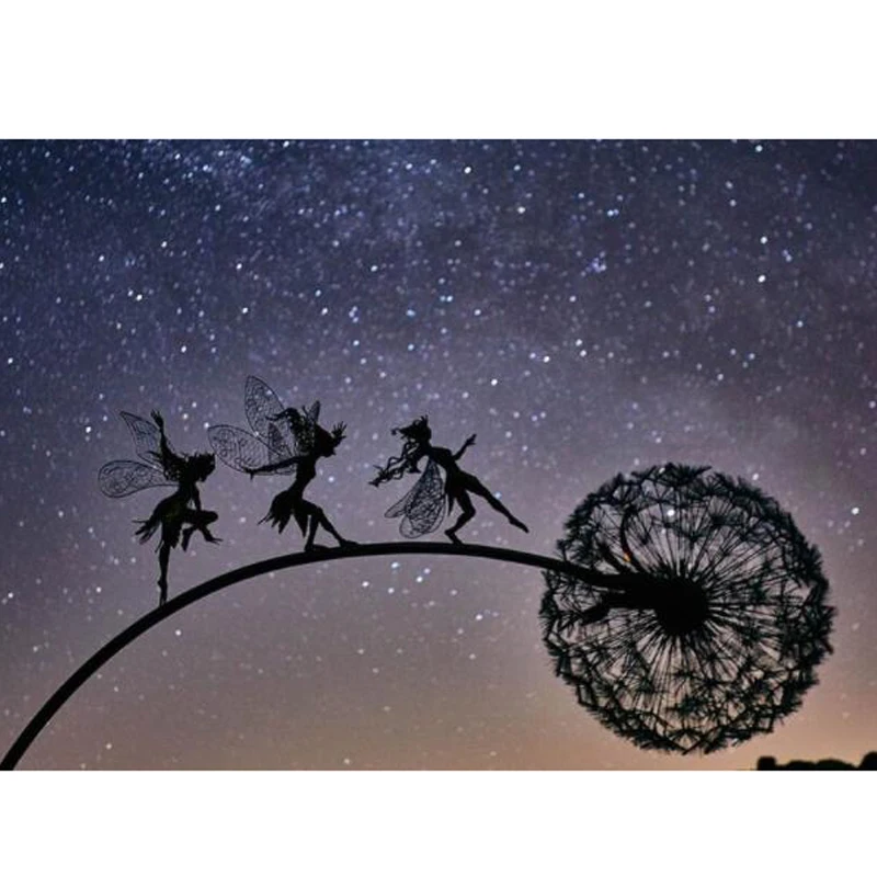 

High-Quality Fairies And Dandelions Dance Together Metal Garden Yard Art Decoration Lawn Landscape Sculpture Garden Pole Decor