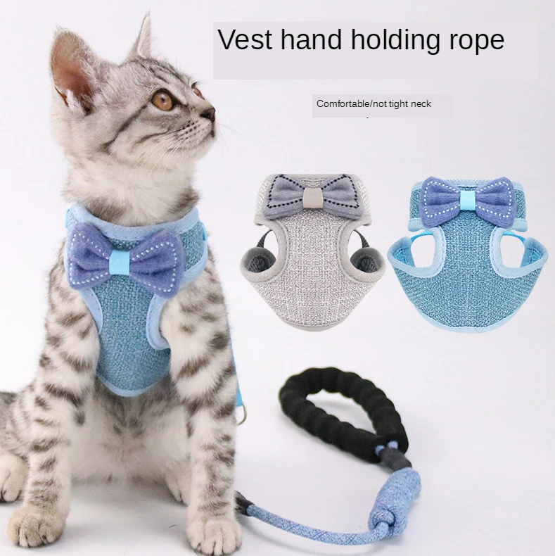 

New bowknot vest type cat pet traction rope safety belt, anti break free, adjustable cat traction rope chest back