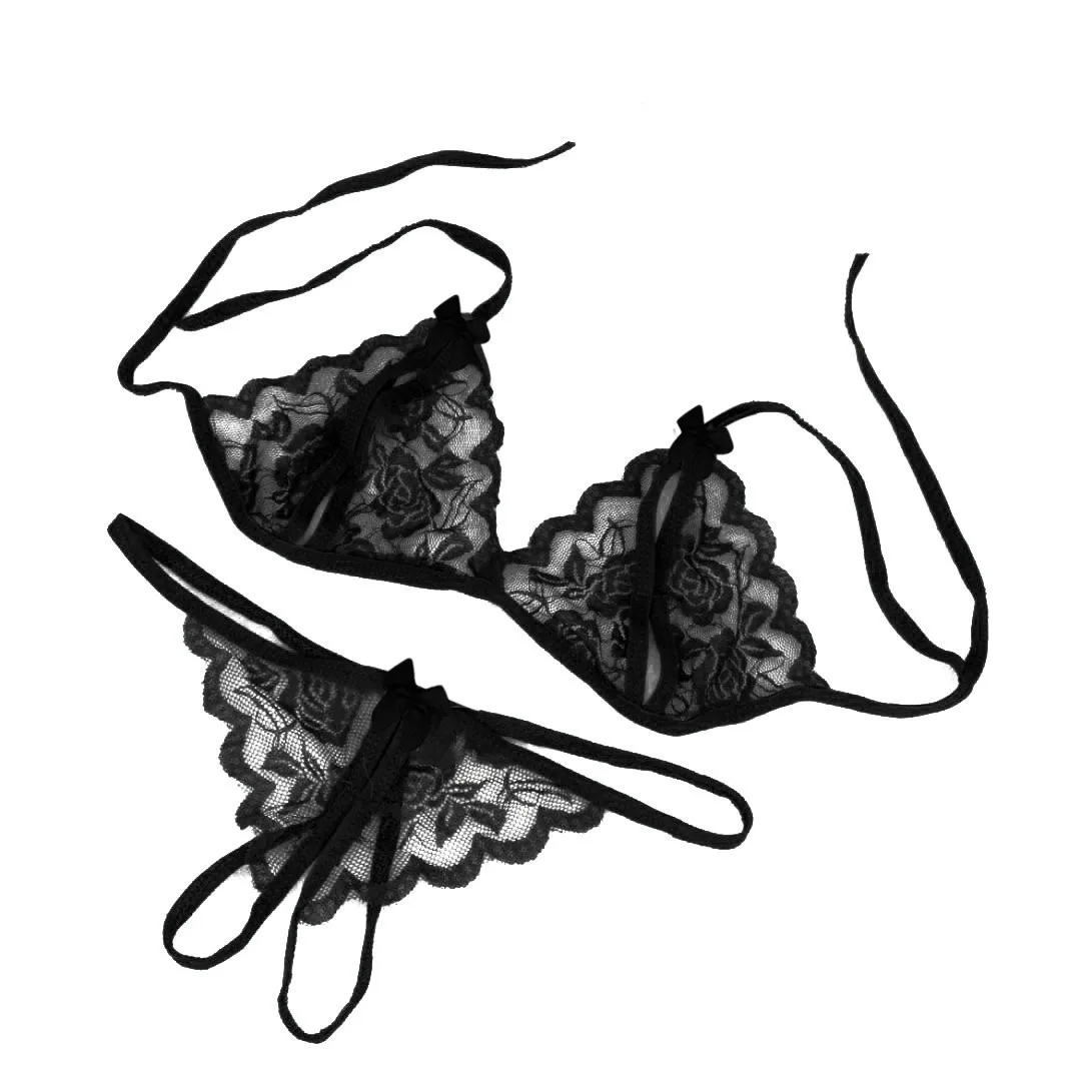 

Women's Lingerie Set Floral Lace Garter Brief Sets Female Bralettes Solid Black Intimates 2021 Bra And Thongs Ladies Sexy Sets