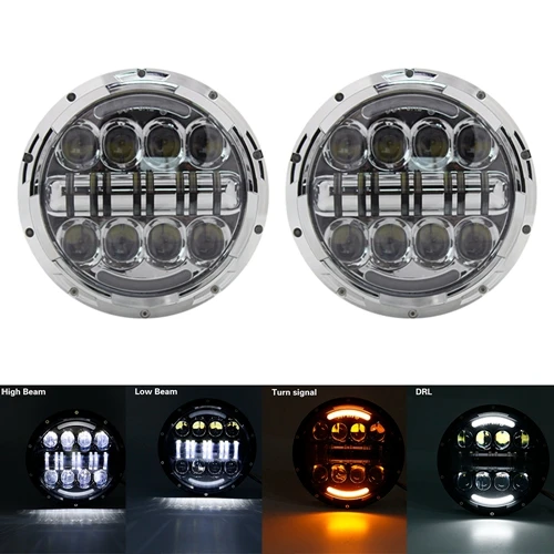Chrome 7 дюймов светодиодный налобный фонарь с Halo Ring Amber поворотник для lada niva 4x4 suzuki samurai " светодиодный DRL Halo Фары для ваз 2101 - Цвет: Chrome