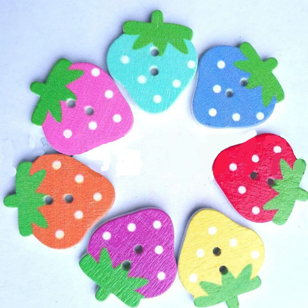 50 шт. деревянные пуговицы в виде клубники для одежды|Пуговицы| |
