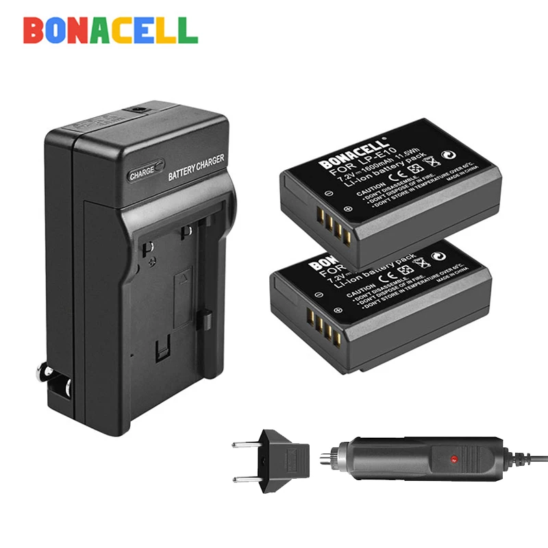 2BATTERY CHARGER Bonacell LP-E10 LP E10 аккумулятор+ зарядное устройство для Canon Rebel T3 T5 T6 Kiss X50 Kiss X70 EOS 1100D EOS 1200D EOS 1300 - Цвет: 2BATTERY CHARGER