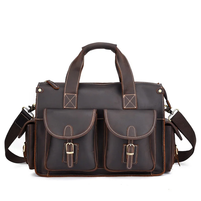 AETOO Leather handbag top layer cowhide business bag men retro simple one-shoulder diagonal bag horizontal crazy horse leather b