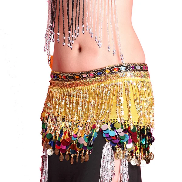 

Belly Dance Hip Skirt Scarf Wrap Belt W/ Coins Sequin Tassel Hipscarf