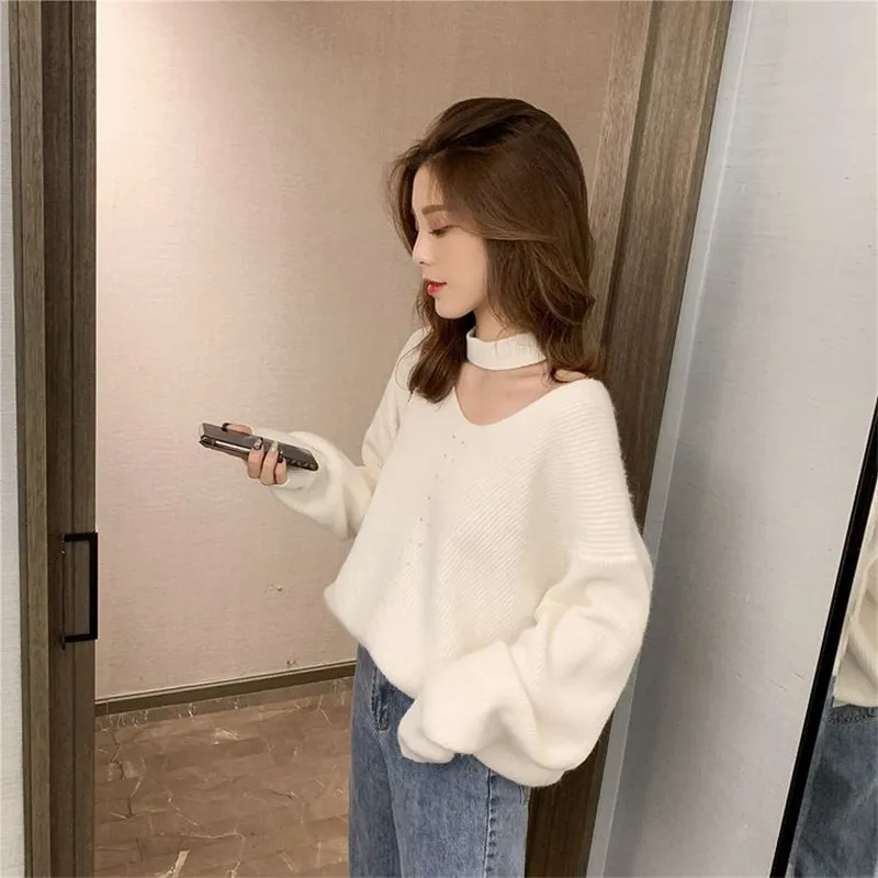 Женский свитер вязаный Осень-зима женский свободного кроя однотонный длинный